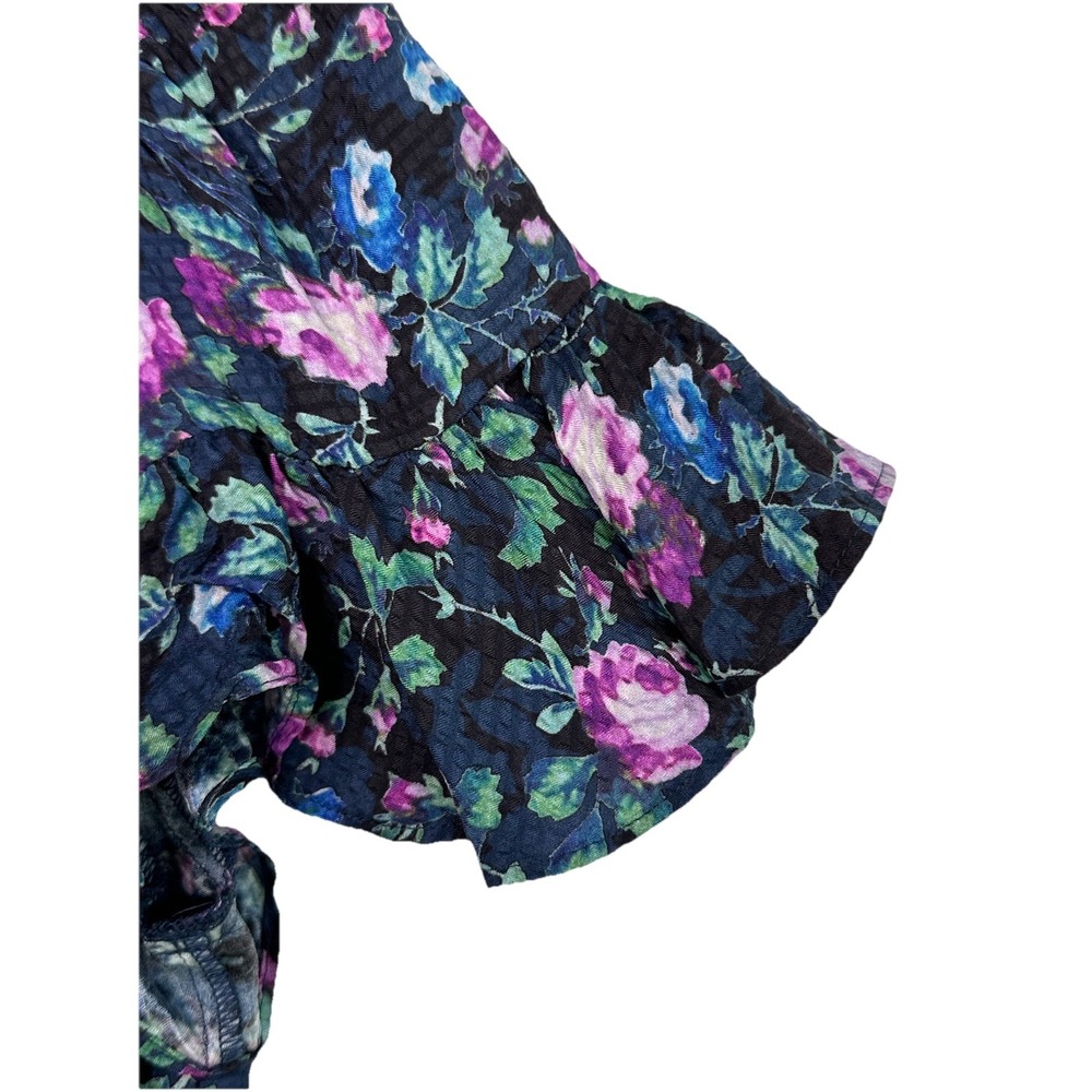 Rebecca Taylor Ruby Navy Floral Hammered Silk Mini Dress Size 2 Cottage Peasant - Picture 4 of 12